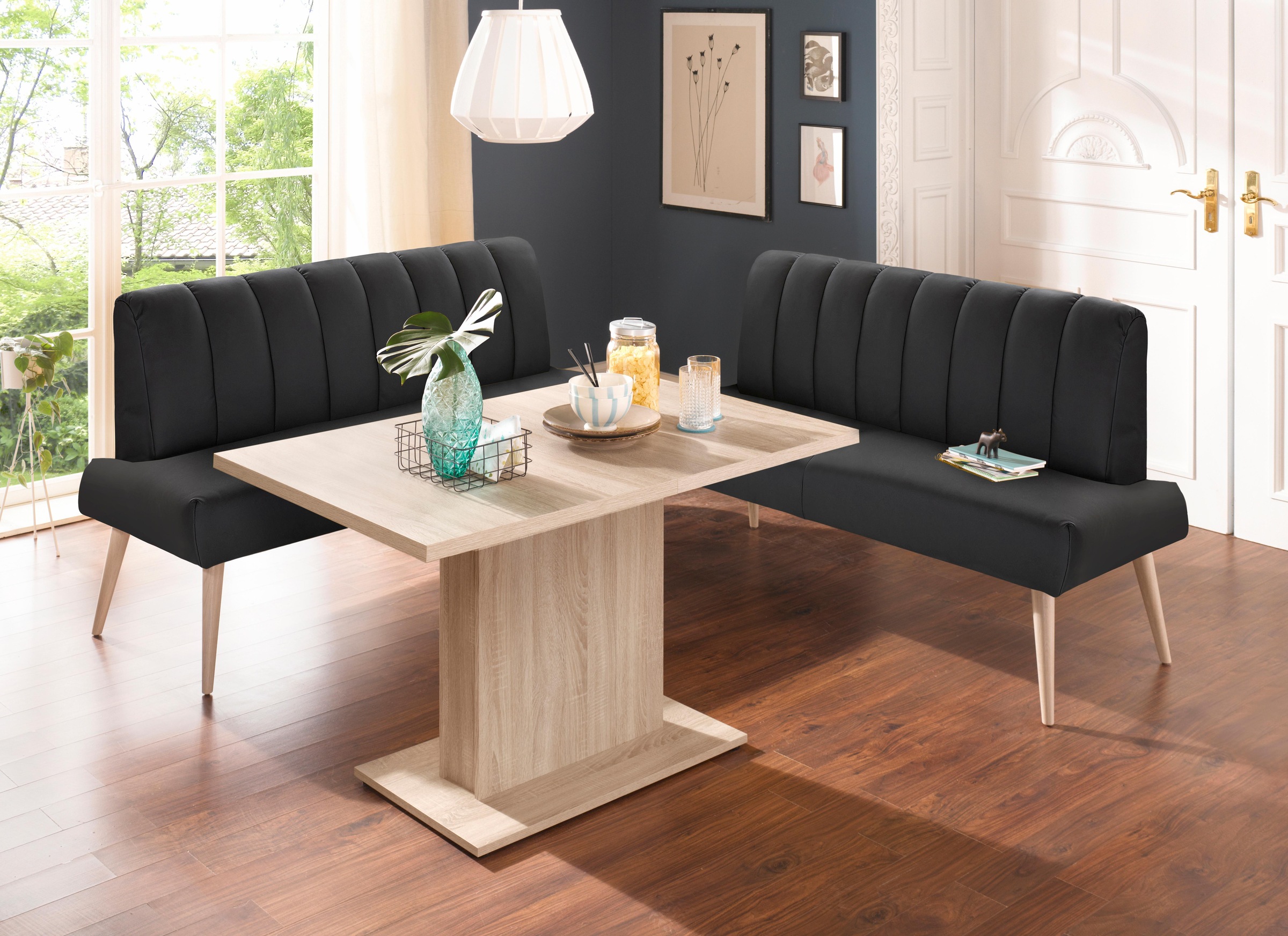 exxpo - sofa fashion Sitzbank »Costa, moderne Rückensteppung, bequem und elegant, hoher Holzfuss« hochwertige Detailverarbeitung, Frei im Raum stellbar
