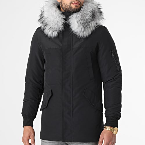 Parka Tech Premium Avec Fourrure Grise 0025 Noir