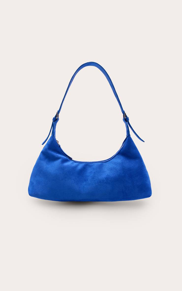 Bleu Cobalt Sac À Épaule Incurvé Allongé En Daim
