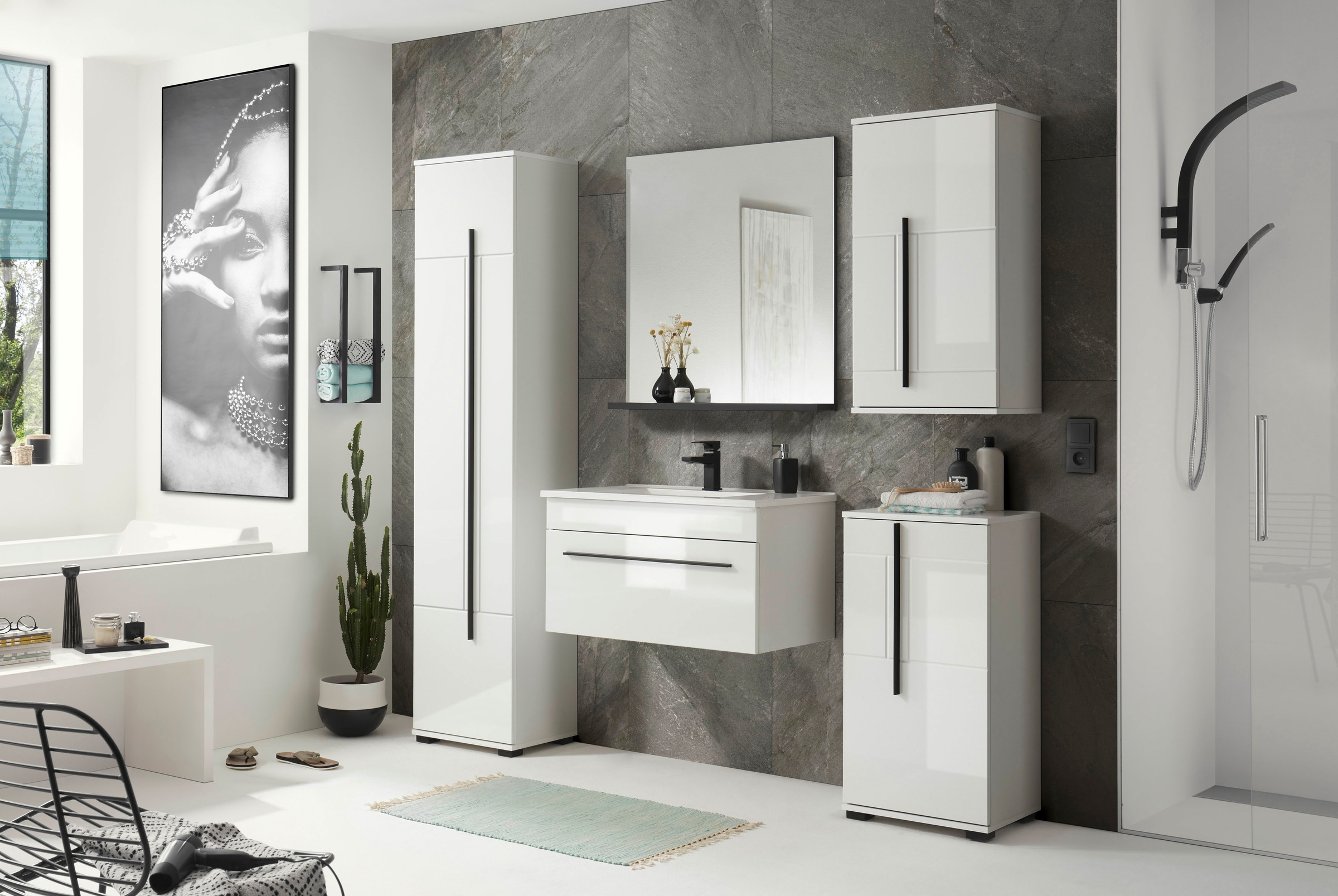 INOSIGN Waschtisch »Cantara, Waschtisch inkl. Waschbecken, modernes Design« mit schwarzen Griffen, ausreichend Stauraum