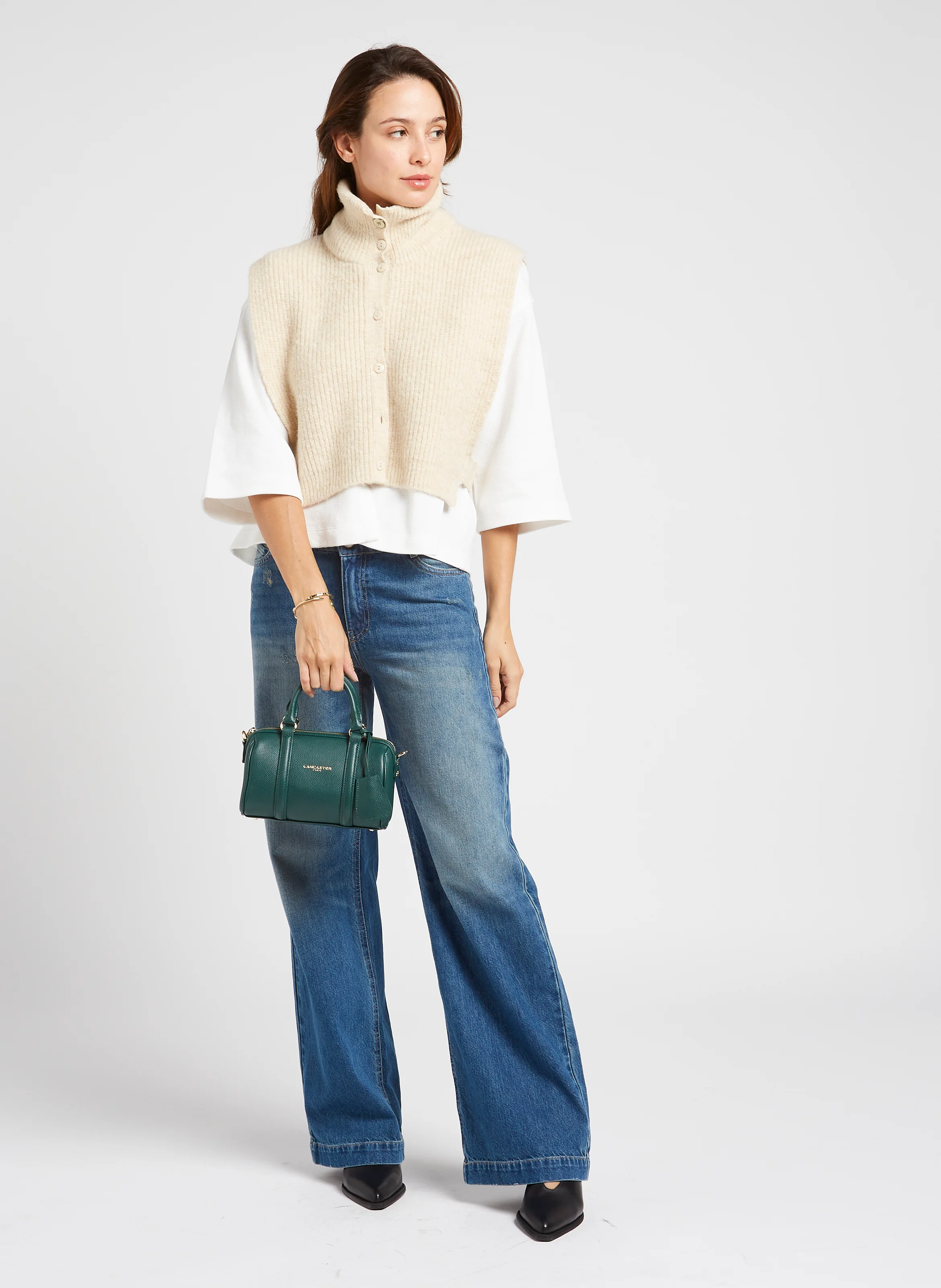 MILANO ANA - Petit sac polochon en cuir grainé| Vert