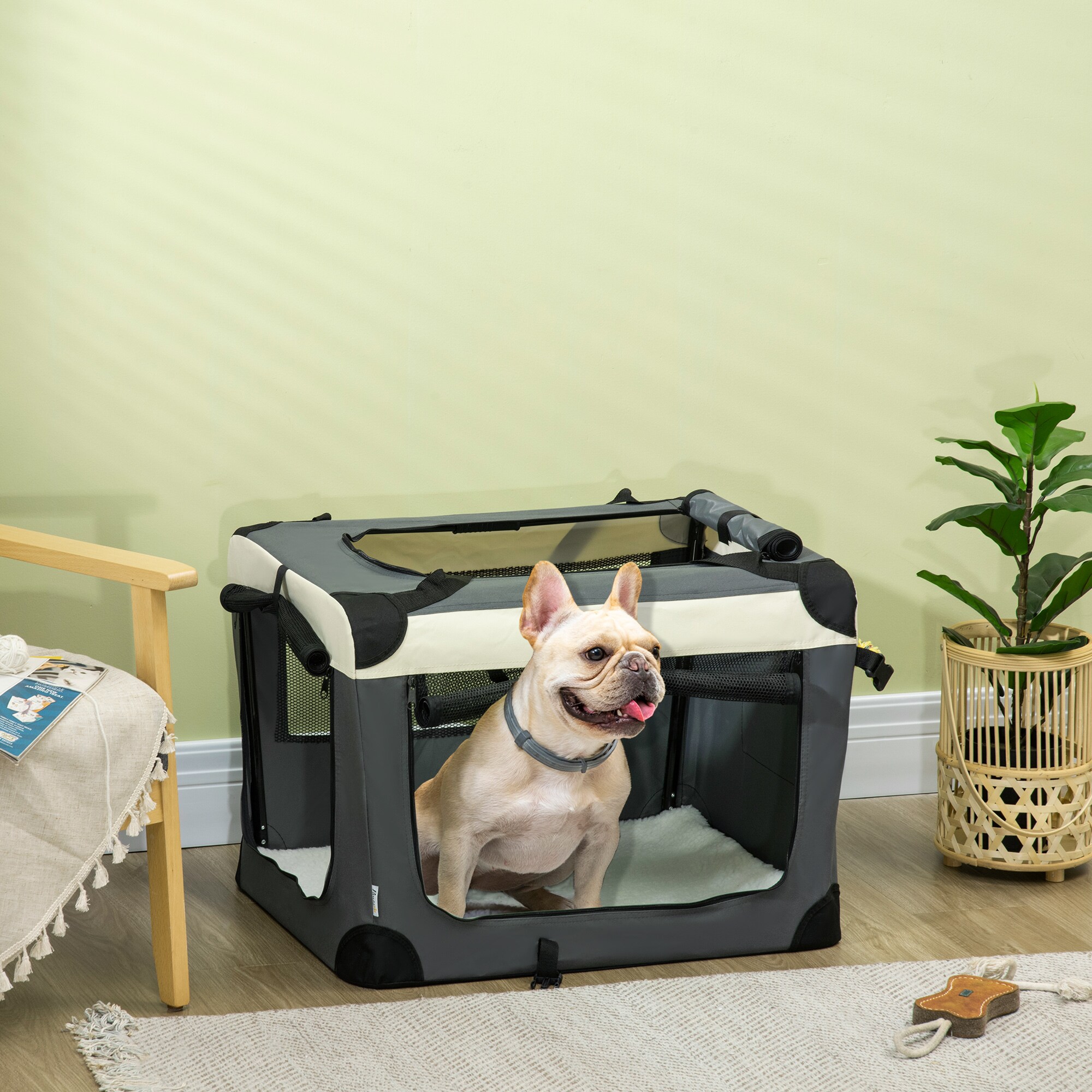 PawHut Tragetasche mit Kissen grau, schwarz 70L x 51B x 50H cm