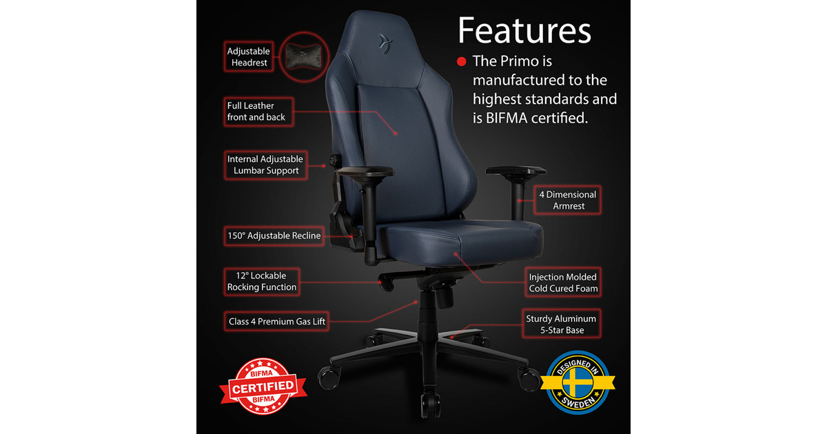 ArozziPrimo - Full Premium Leather - Ocean gamestoel  (Blauwgrijs)