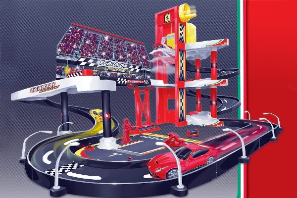 Burago - Ferrari Racer Parkeringshus inkl. 1 Bil 1:43