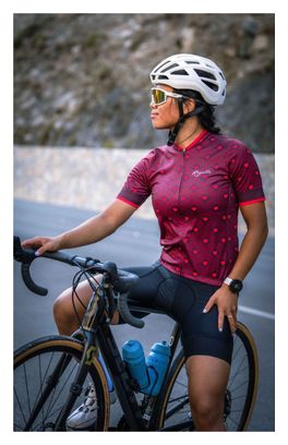 Maillot Manches Courtes Velo Rogelli Hearts - Femme - Bordeaux/Rose