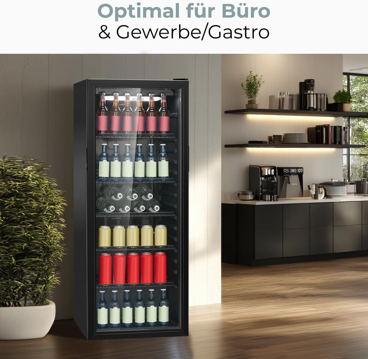Bomann® Kühlschrank mit Glastür | Energieklasse C | 143cm | Getränkekühlschrank 2-12°C | MultiAirflow | 5 Gitterablagen | Türanschlag wechselbar | 236L | Flaschenkühlschrank | KSG 7292 schwarz