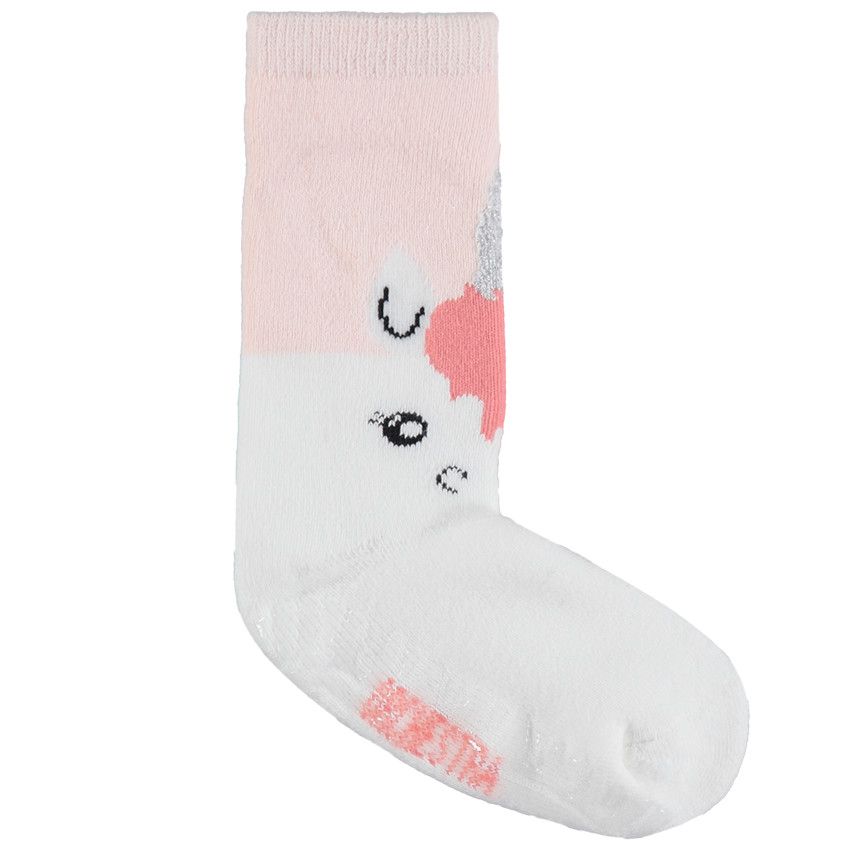 Paire de chaussettes hautes motif licorne en jacquard - Rose