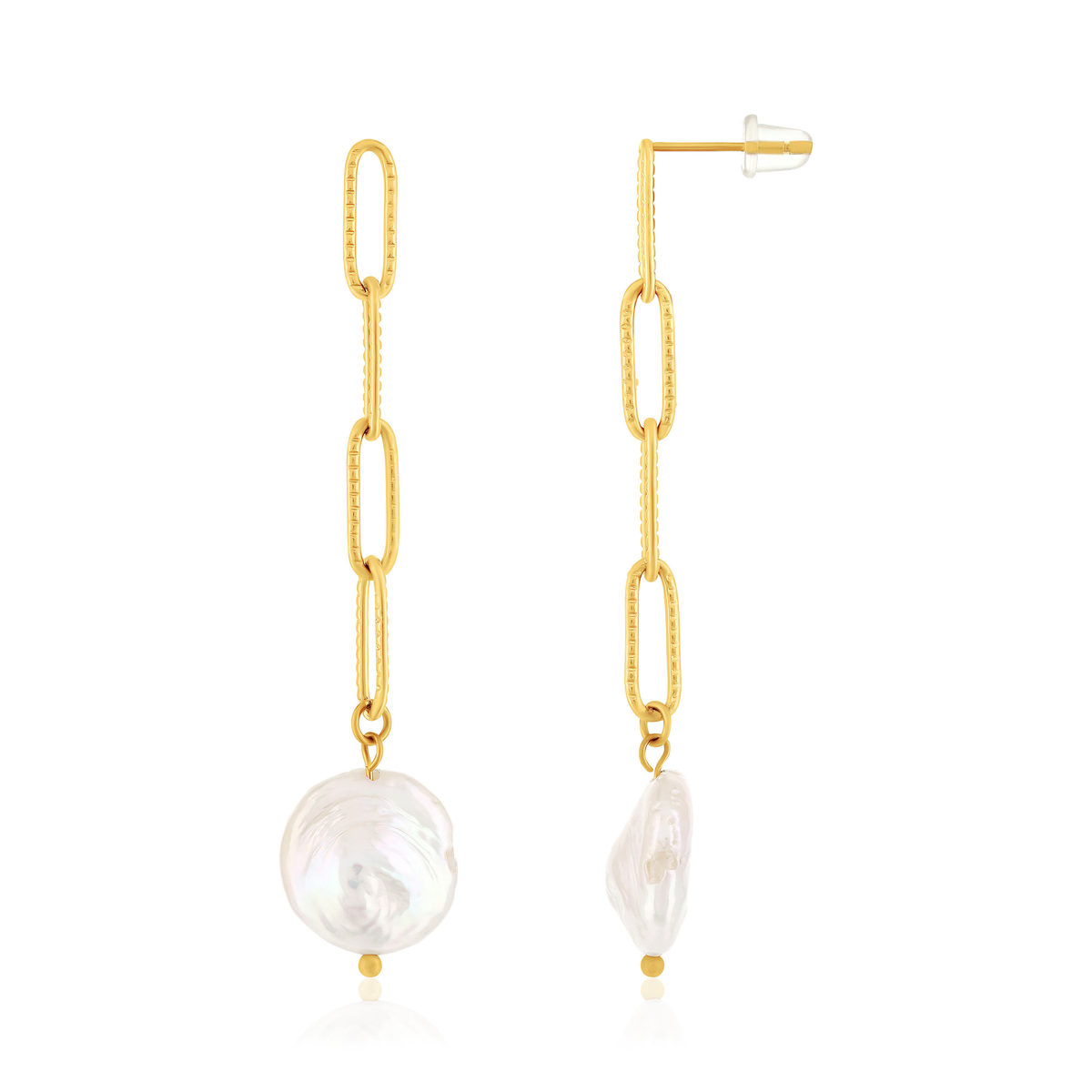 Boucles d'oreilles acier doré pendantes 2 perles d'eau douce