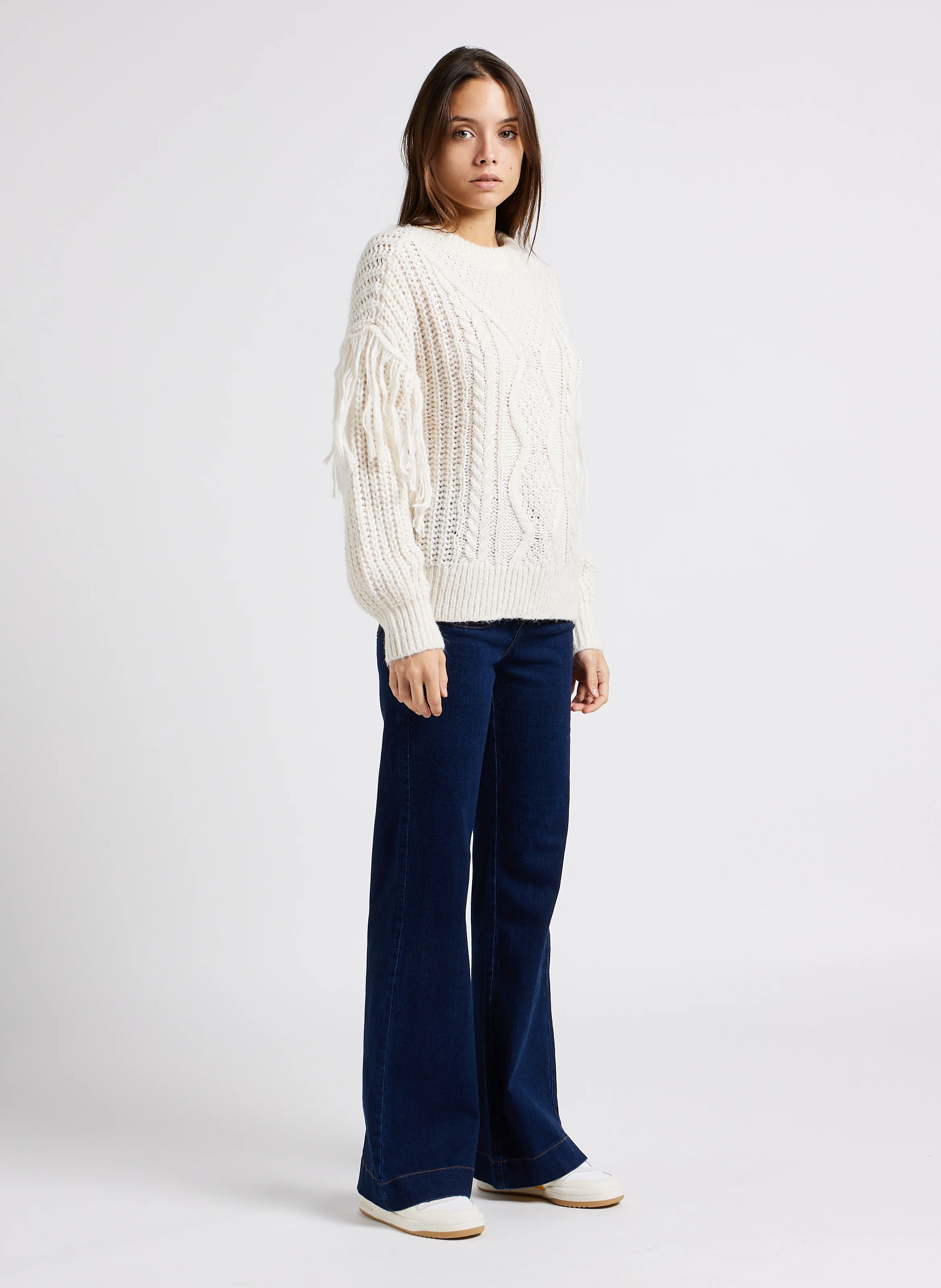 AKSINA - Pull col rond en maille | Blanc