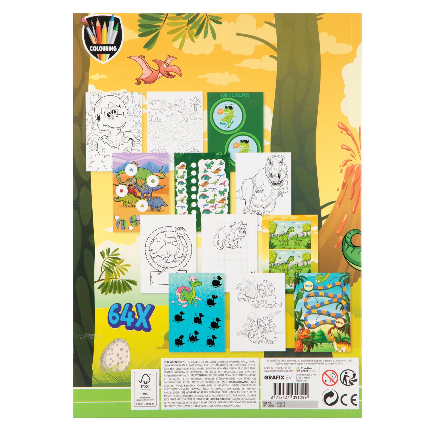 Kleur- en Activiteitenboek Dino, 64pag.