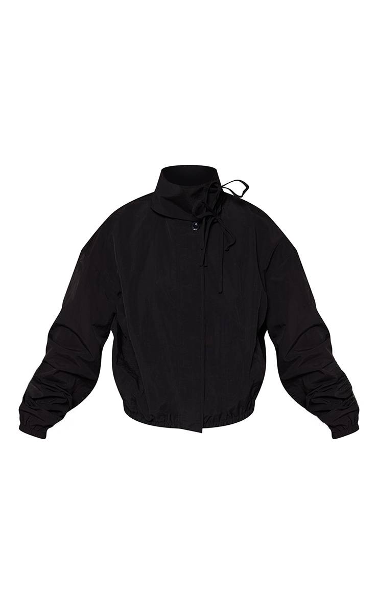 Noir Veste Bouffante Col Montant En Nylon