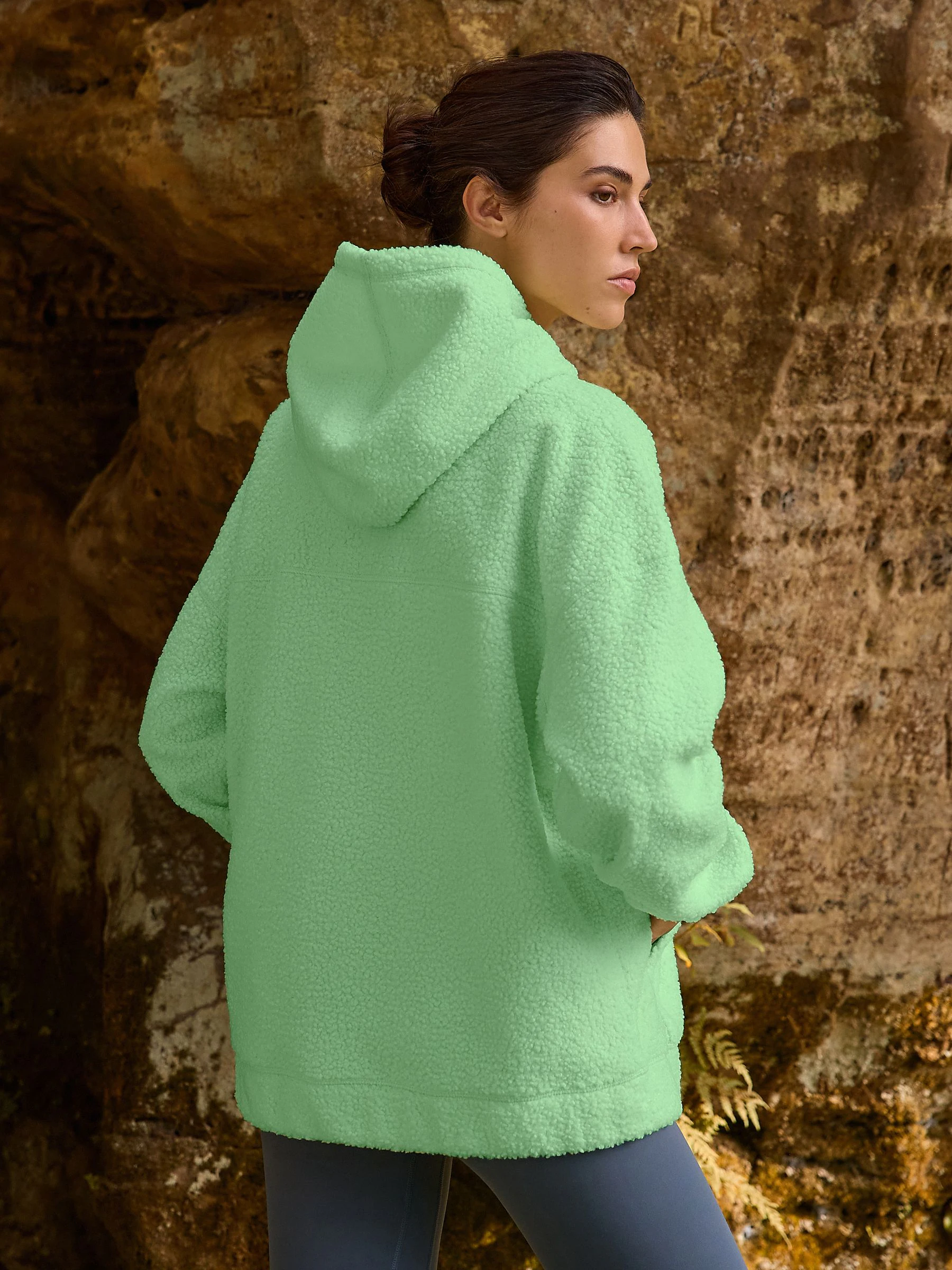 Limoengroen - Soft Teddy Borg Longsleeve Hoodie