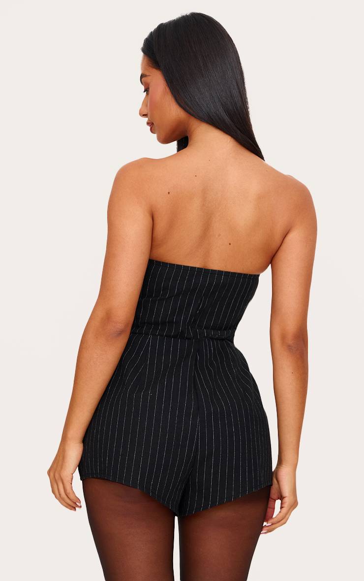 Noir Combi-short Bandeau Tissé À Fines Rayures Petite