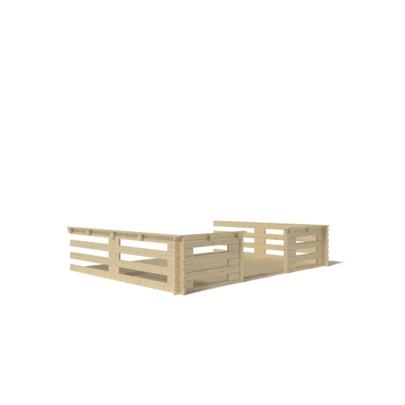 Abri de jardin en bois - 4x4 m - 28 m2 + terrasse avec balustrade et avant-toit en bois