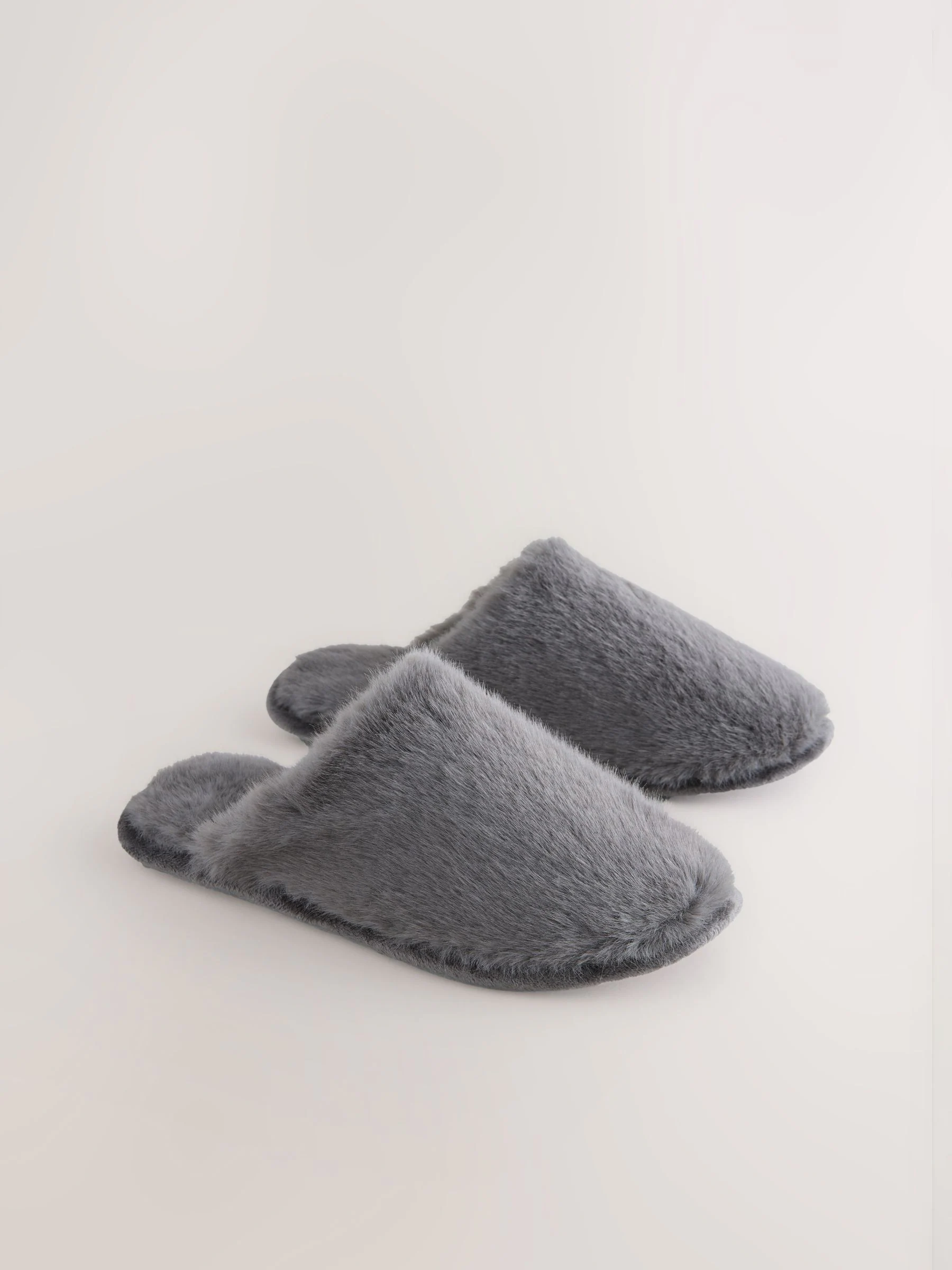 Grijs - Pantoffels met imitatiebont
