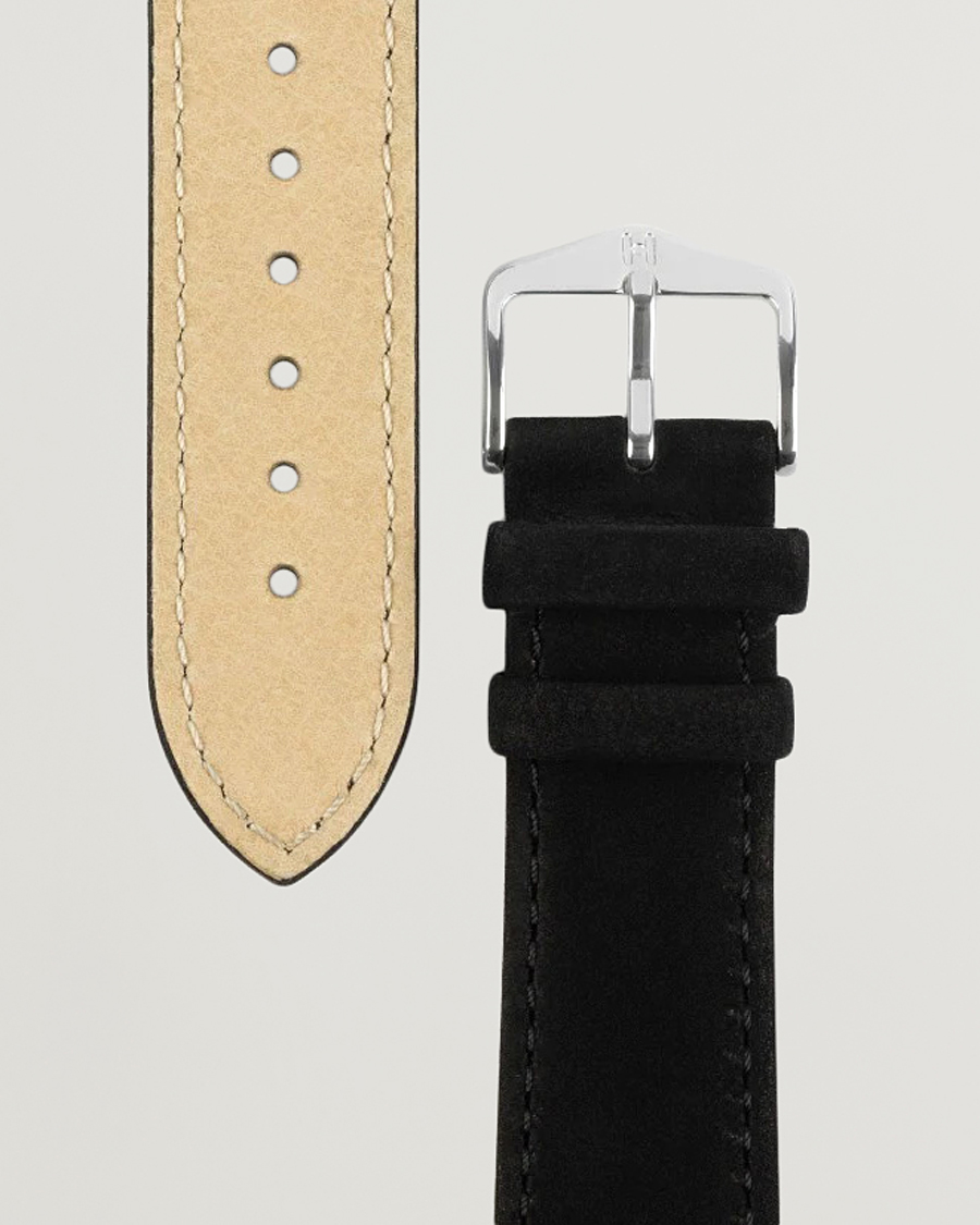 HIRSCH Osiris Calf Leather Nubuck Effect Watch Strap Black