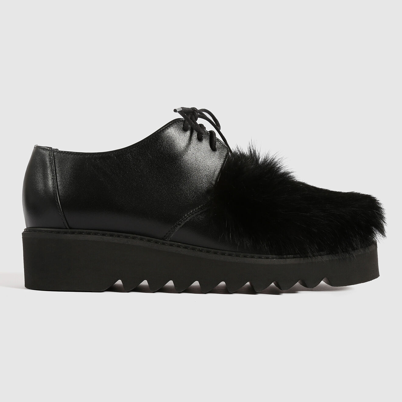 L37 Derbies en Cuir & fourrure de lapin Cosmic Girl noires