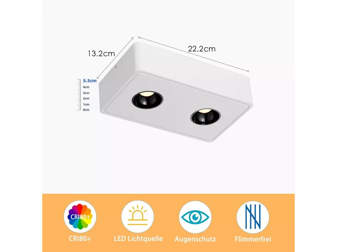 NETTLIFE 2 Spots de plafond Ekig blanc chaud 11W en saillie petits pour cuisine couloir chambre salle à manger