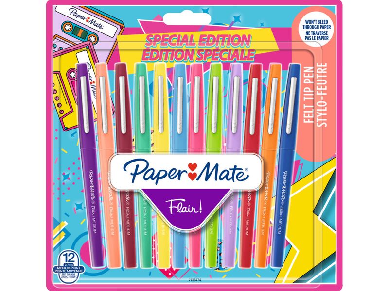 Paper Mate Fineliner Flair Medium Retro 0.7 mm, 12 Stück Praktisches Feinschreiber Set