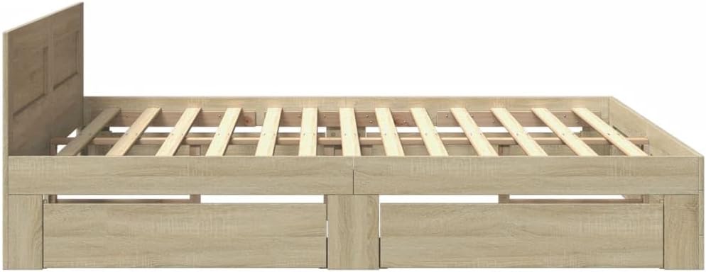 vidaXL Bettgestell, Bett mit Kopfteil, Bettrahmen mit Lattenrost, Doppelbett Schlafzimmerbett mit Stauraum, Sonoma-Eiche 200x200cm Holzwerkstoff