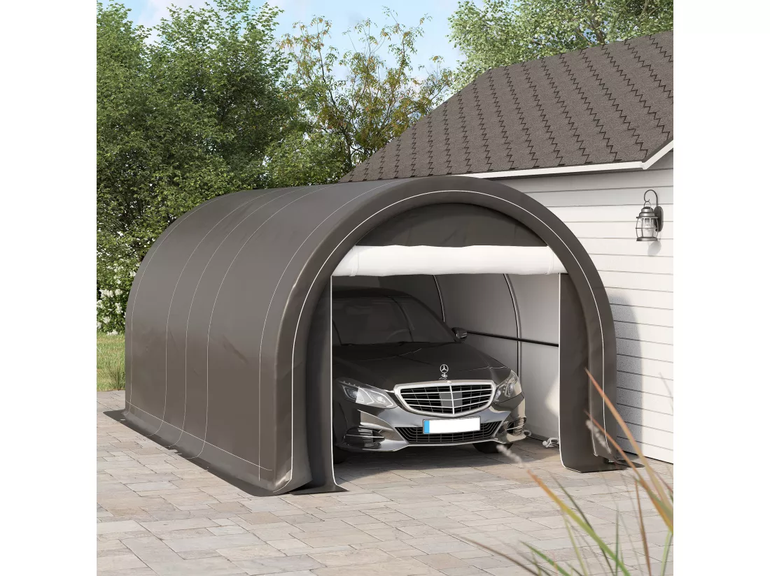 Tente garage carport dim. 5L x 3l x 2,4H m acier galvanisé robuste PE haute densité 190 g/m² imperméable anti-UV gris