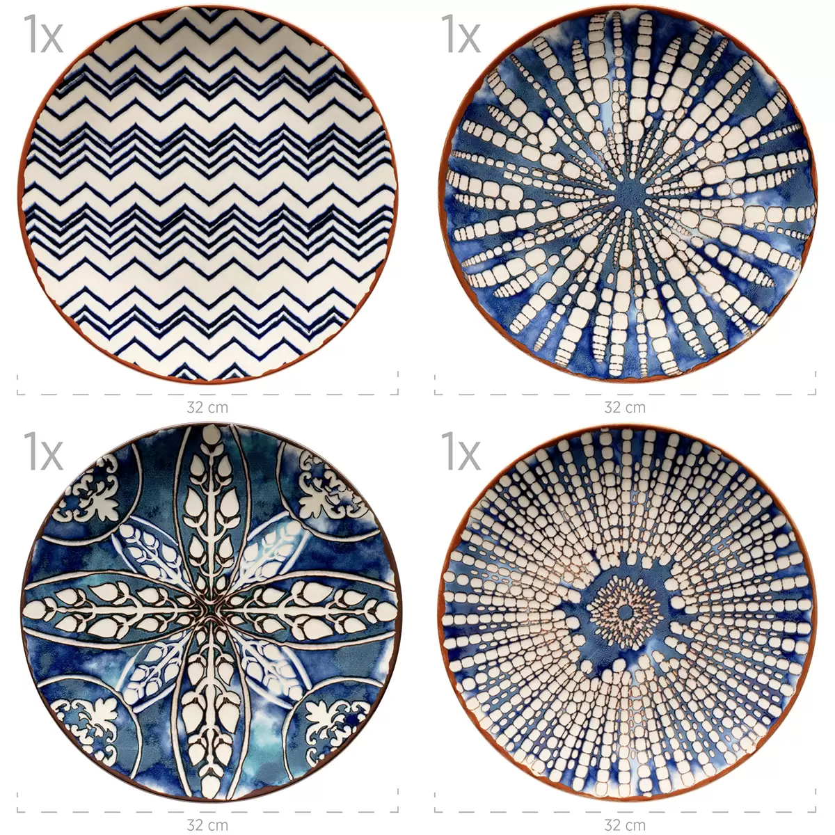 Platzteller-Set 4tlg. IBERICO BLUE rot,weiss,blau