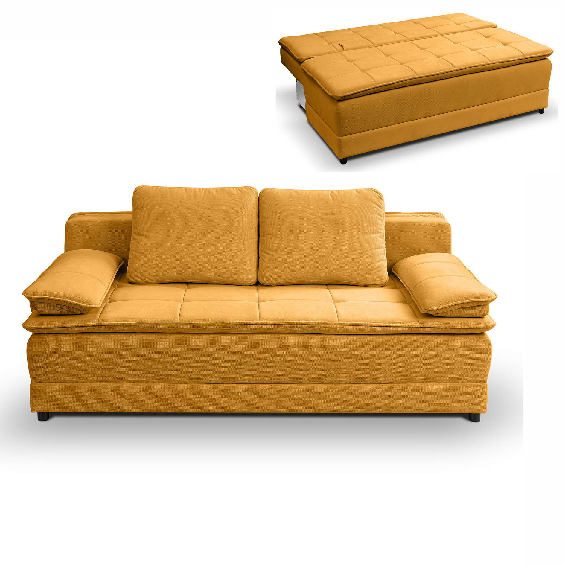 Schlafsofa - maisgelb - Velvet - Liegefunktion und Staukasten