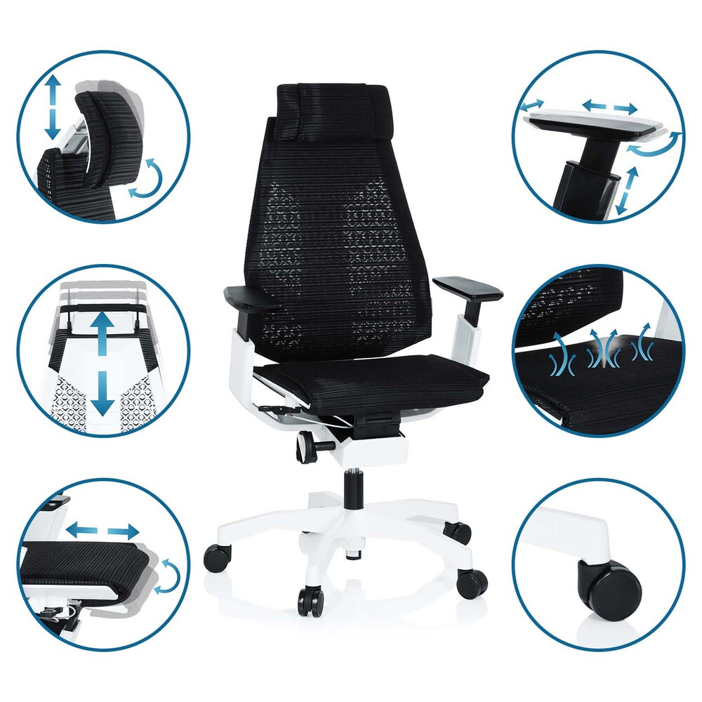 High End Bürostuhl GENIDIA PRO WHITE Netzstoff mit Armlehnen hjh OFFICE