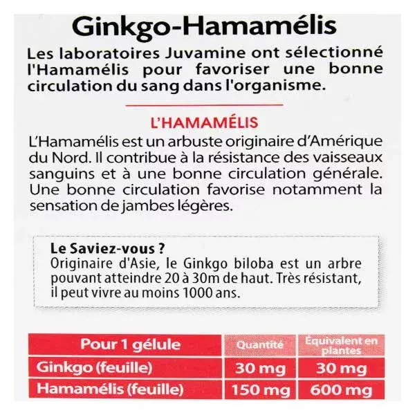 Juvamine Circulation Ginkgo Witch Hazel 30 cápsulas