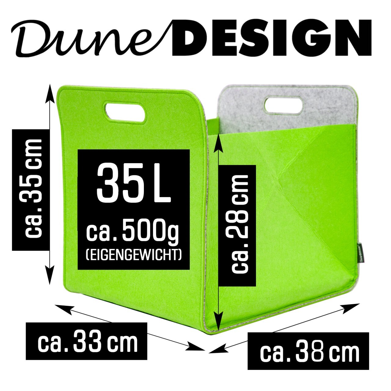 Aufbewahrungsbox 2er Set Cube Filz Apfelgrün 33x38x33cm