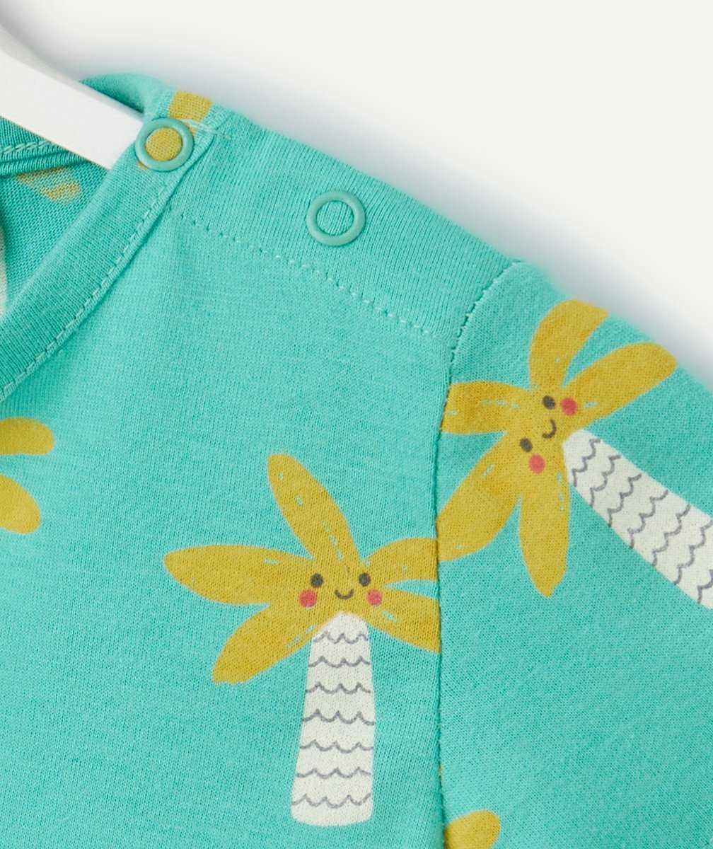 t-shirt manches courtes bébé garçon en coton bio vert avec imprimé palmiers