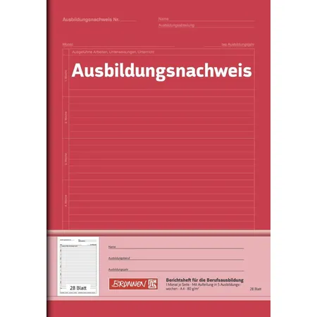 BRUNNEN Ausbildungsnachweis, 1 Monat/1 Seite, rot, A4, 28 Blatt