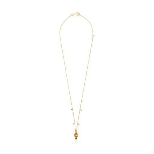 Colar de ouro com citrino e gemas do Jardim Virtual.