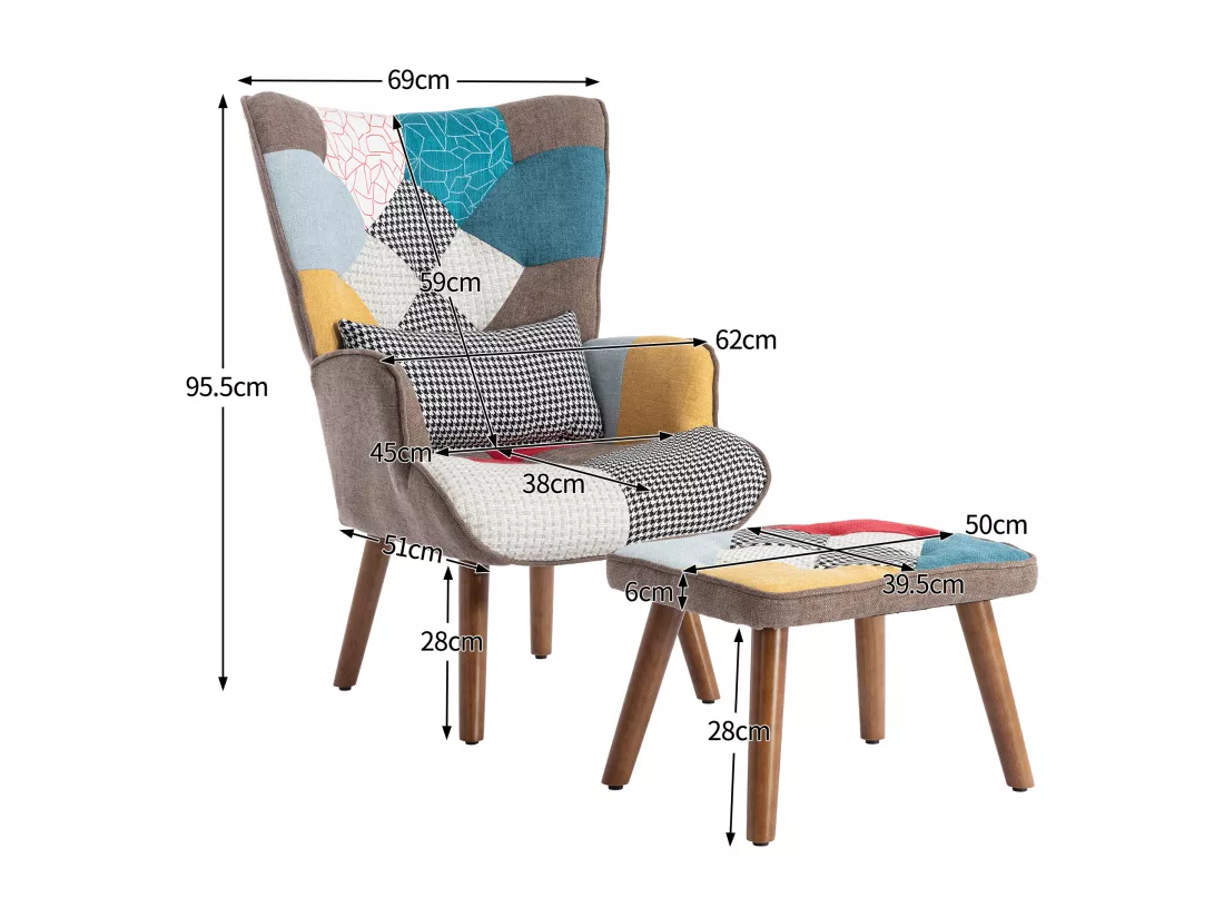 Chaise de loisirs assortie avec repose-pieds, fauteuil de salon avec dossier et coussin