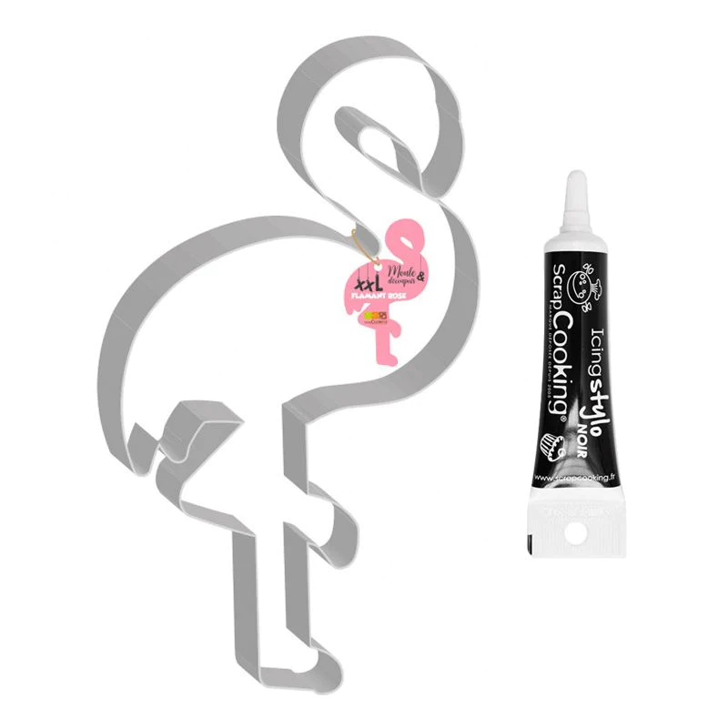 Moule découpoir XXL Flamant rose + Stylo de glaçage noir Scrapcooking
