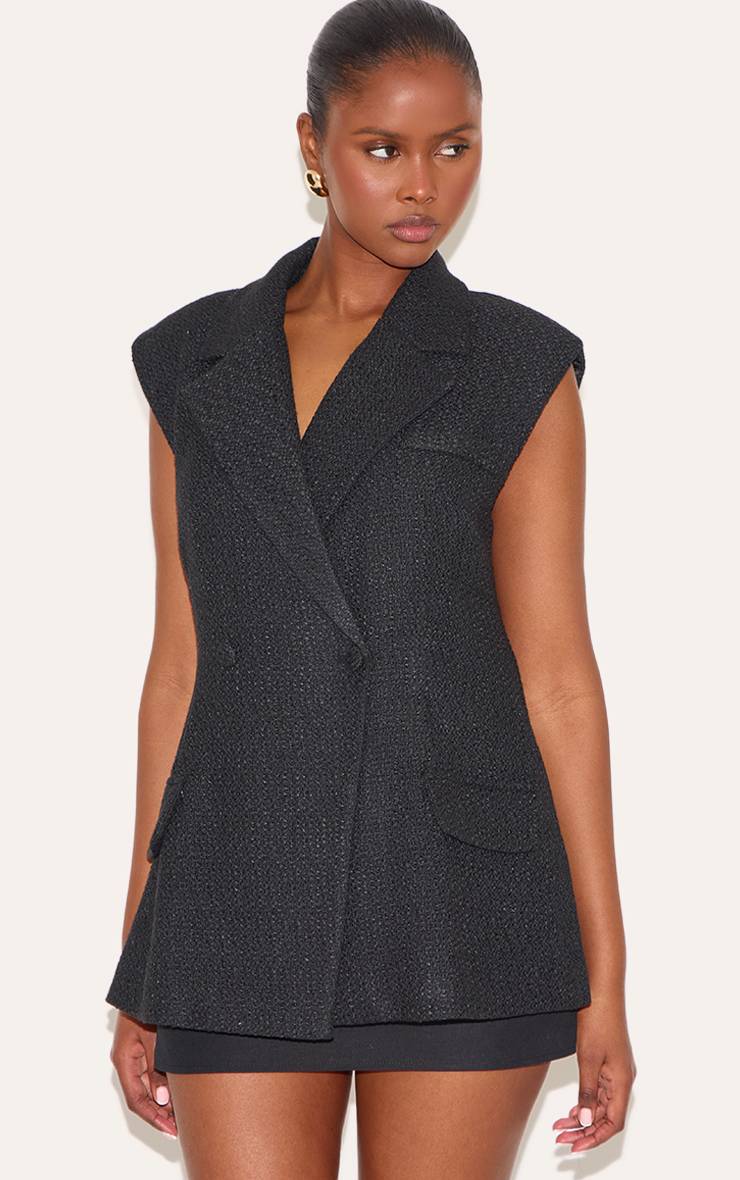 Noir Gilet Croisé En Tweed