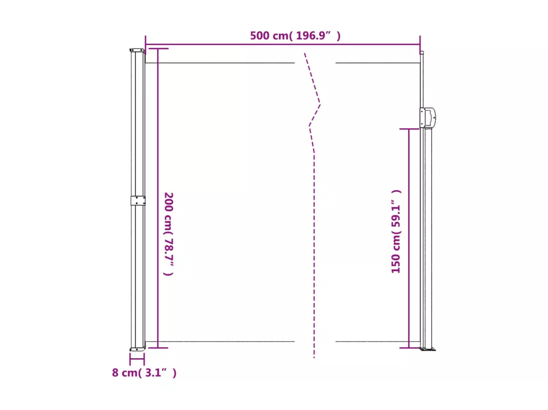 Auvent latéral rétractable blanc 200x500 cm