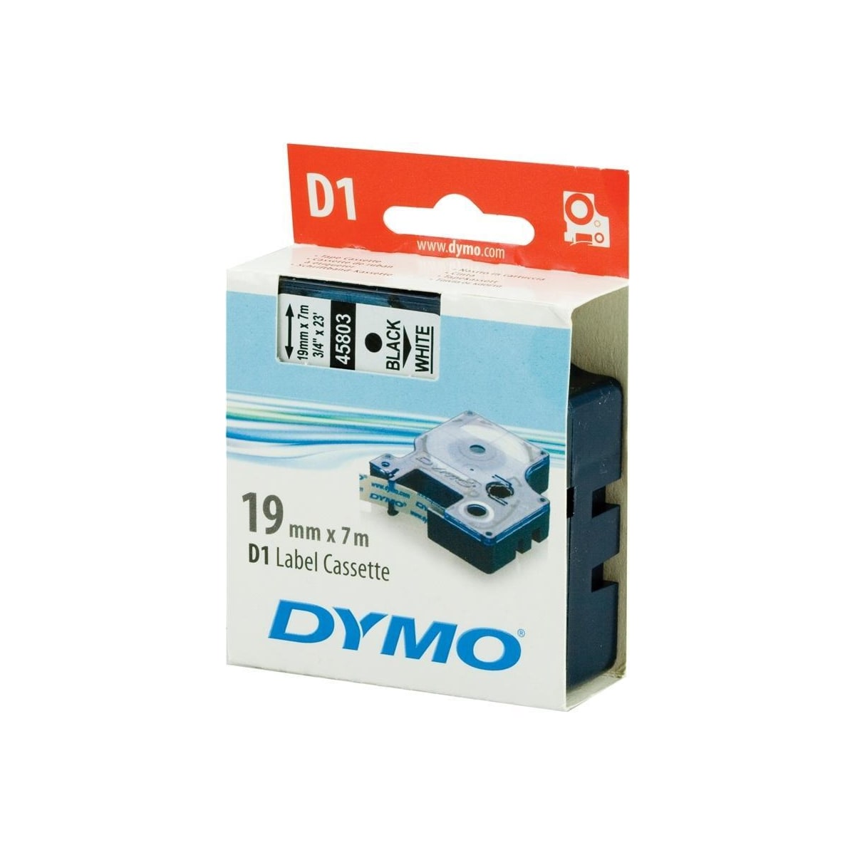 DYMO D1 märktejp standard 19mm, svart på vitt, 7m rulle