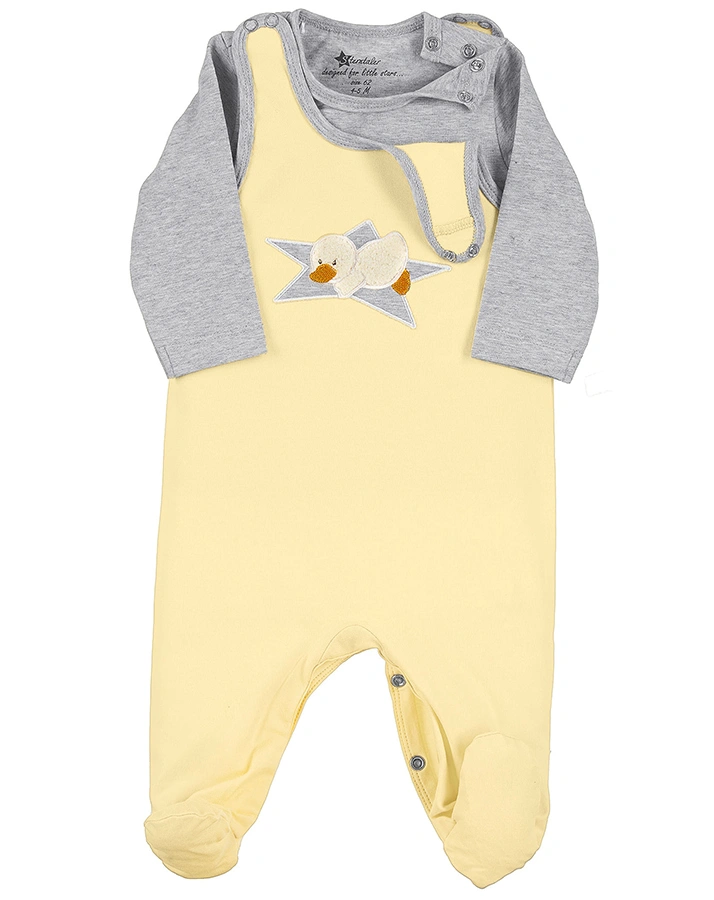 Strampler ENTE EDDA mit Langarmshirt in gelb/grau