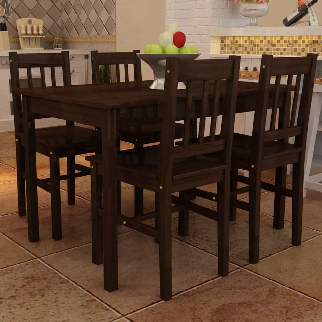 Houten eettafelset met 4 stoelen, bruin