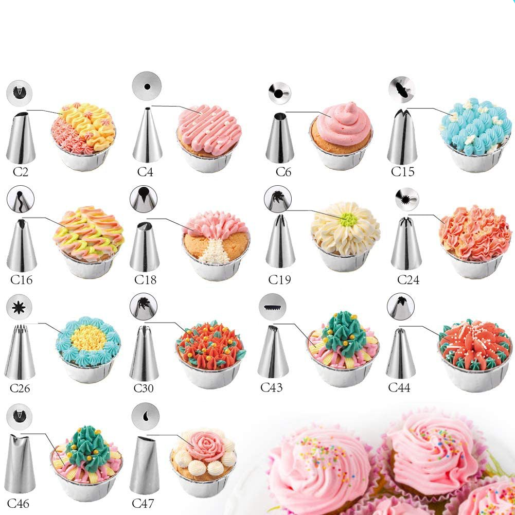 (21-tlg. Set) Silikon Spritzbeutel Kuchen Deko Kit inkl. Tortenschaber / Edelstahl Spritztüllen - Blau