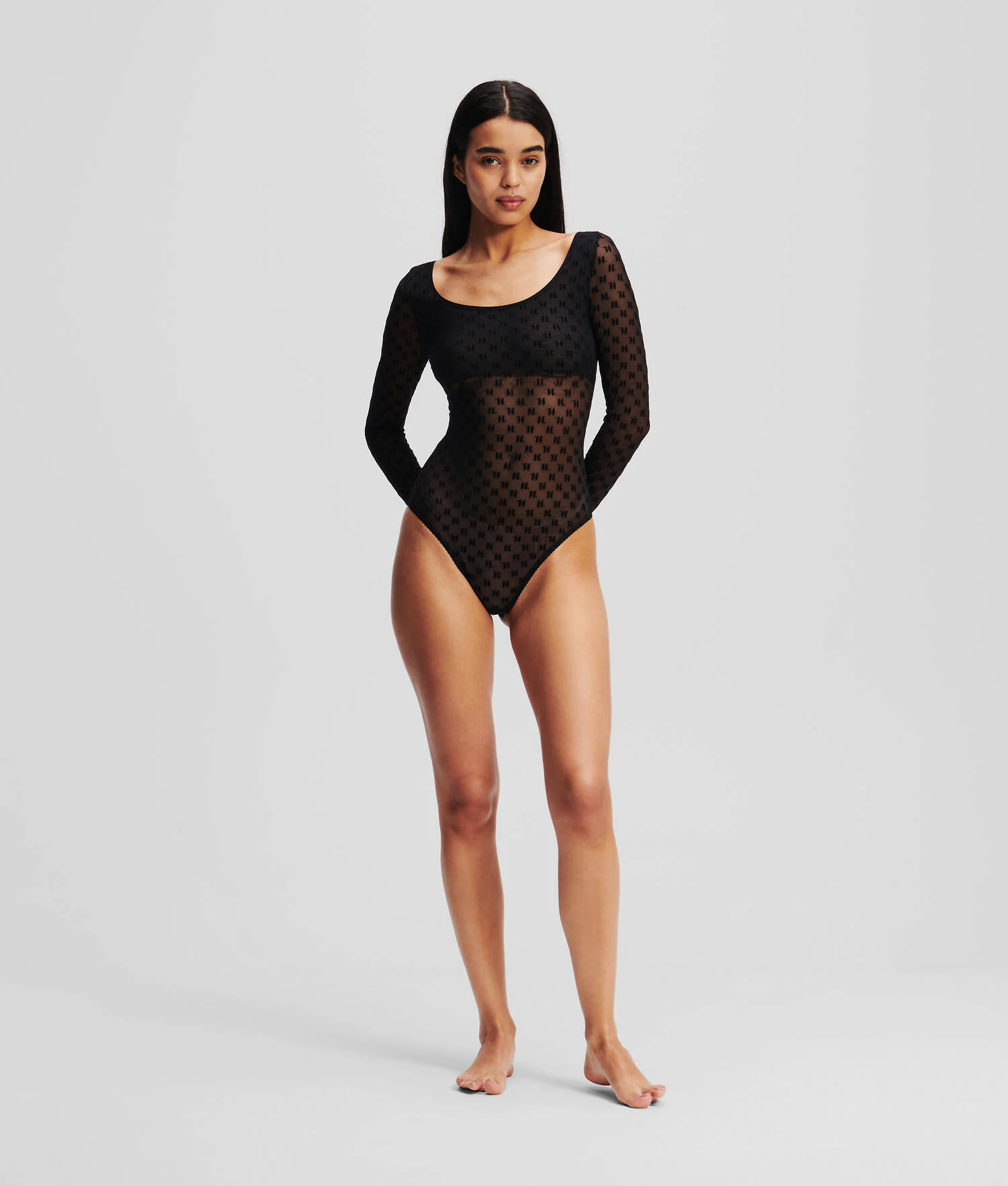 BODY EN MESH À MANCHES LONGUES KL MONOGRAM