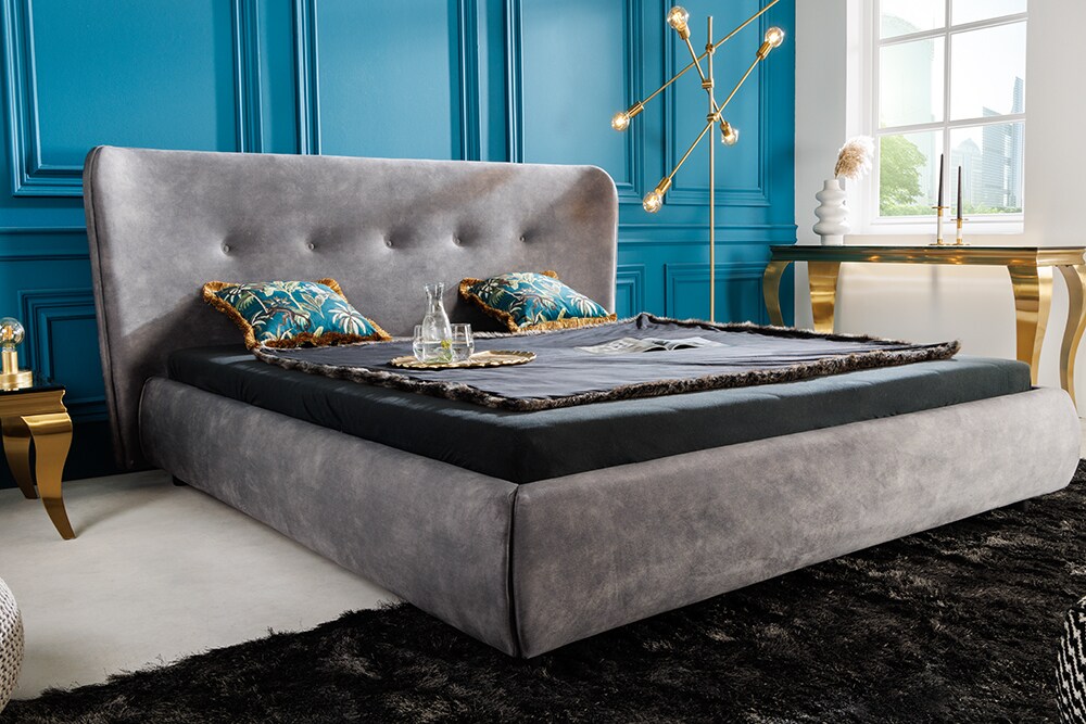 riess-ambiente Doppelbett FLORENZ - 180x200cm grau Samt Kingsize Polsterbett