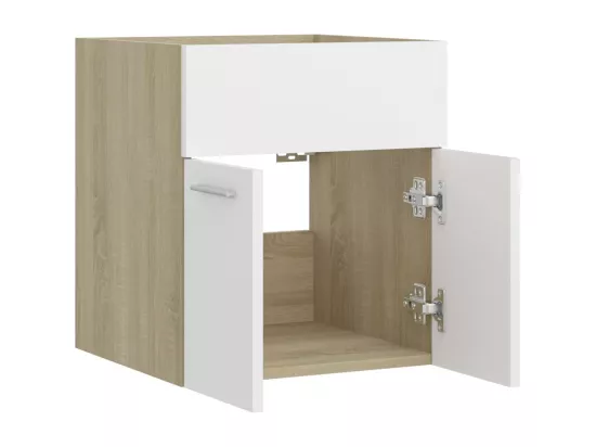Armoire d'évier Blanc et chêne sonoma Bois d’ingénierie