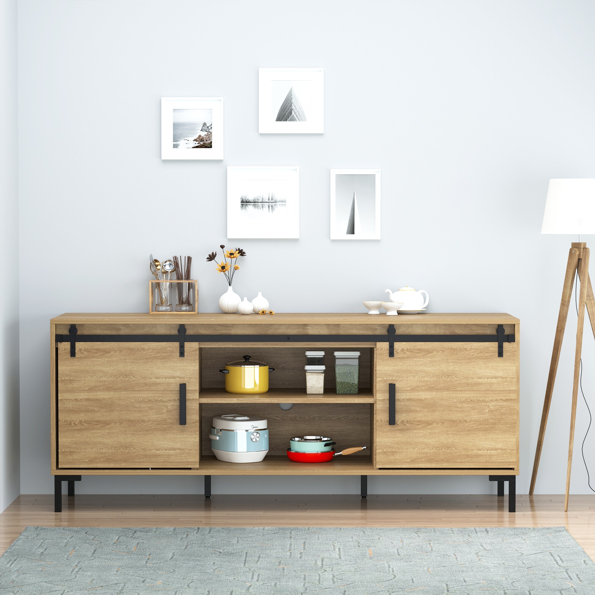 HOMCOM Schiebetürsystem Geeignet für Schrank, TV-Stände und mehr, Schiebetür-Kit, Geeignet für verschiedene Türpaneele Schwarz 183 x 0,6 x 18 cm (BxTxH)