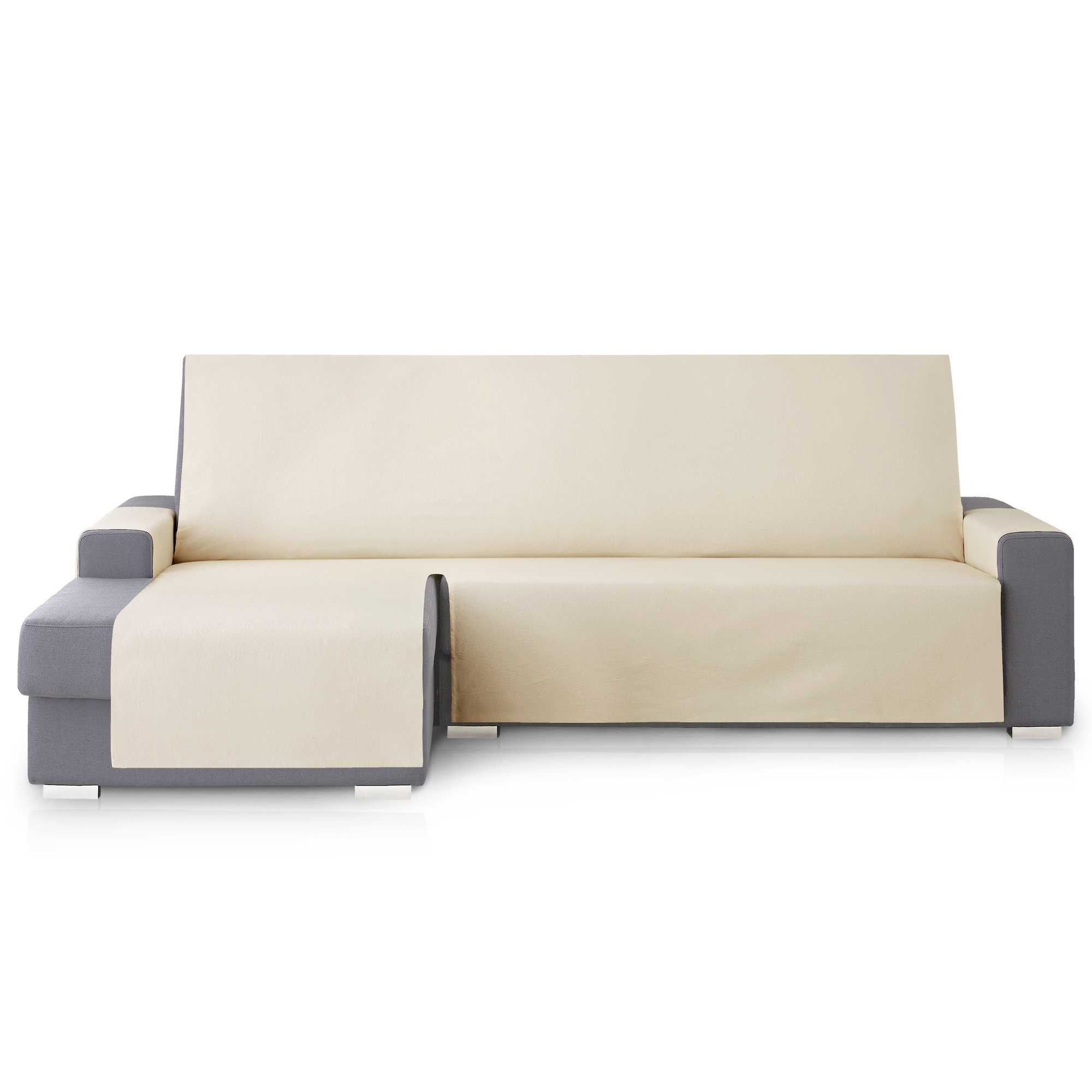 Capa protetora para sofá com chaise longue esquerda Extra Royale 290 cm. Cor bege.