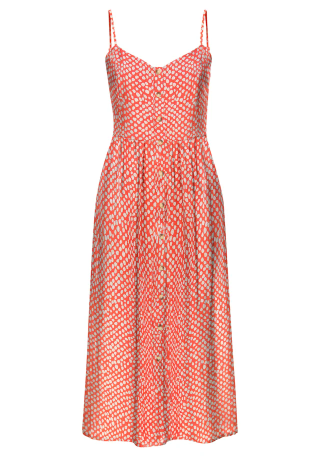 LASCANA Sommerkleid aus Leinenmix, Midikleid, Strandkleid, Druckkleid