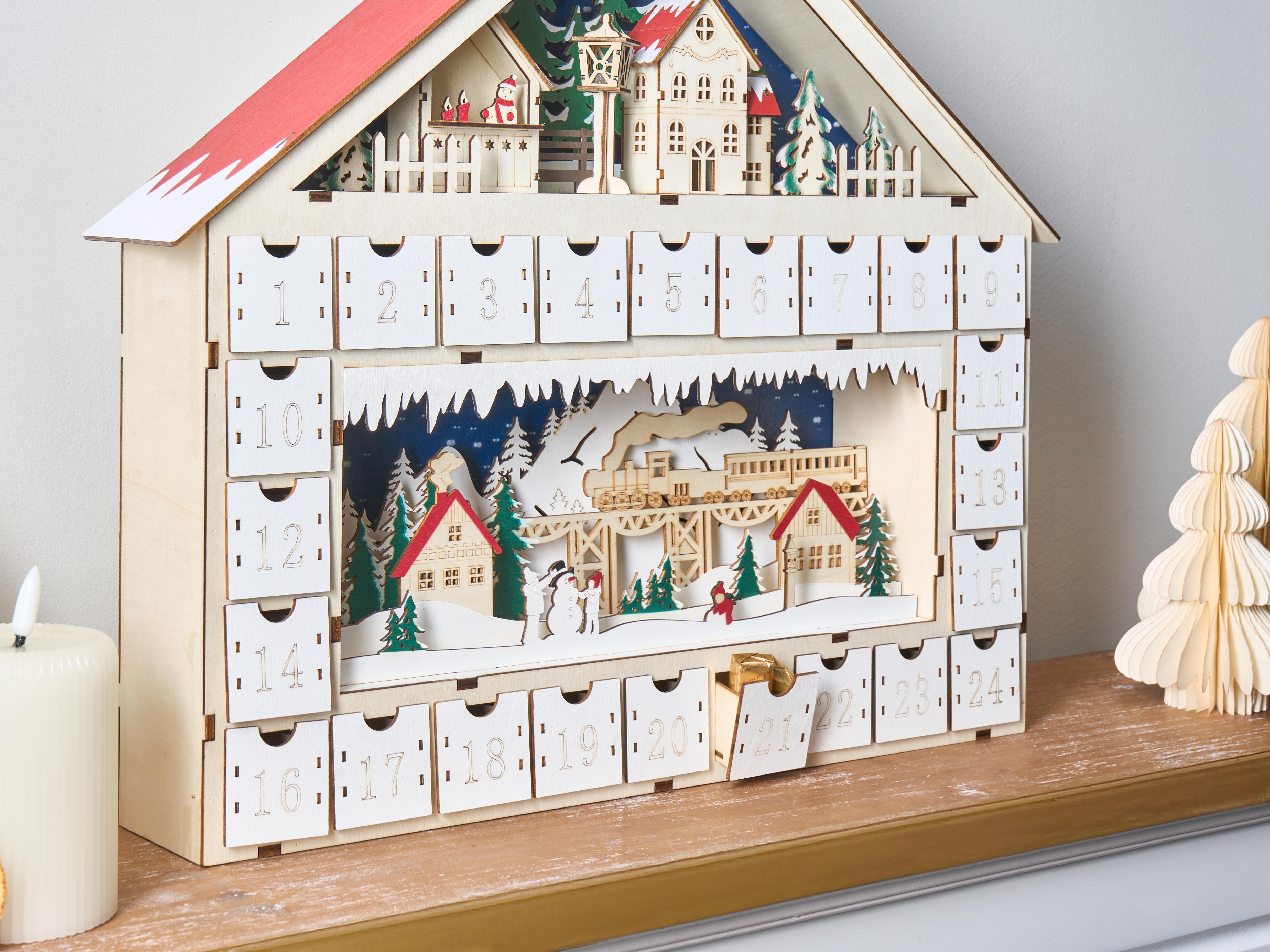 Kerstdecoratie LED NISSER Adventskalender 44 cm Lichtbruin