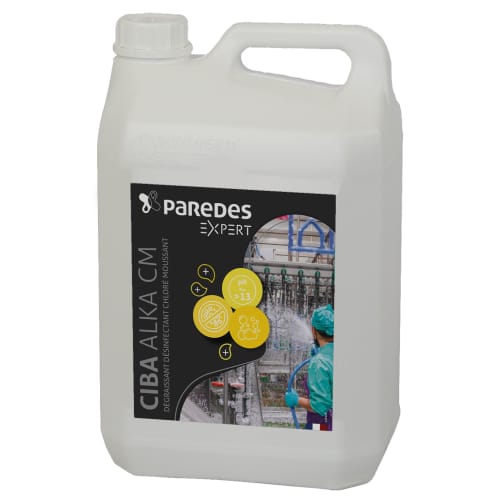 Dégraissant désinfectant chloré moussant Paredes Expert CIBA ALKA CM bidon de 5kg