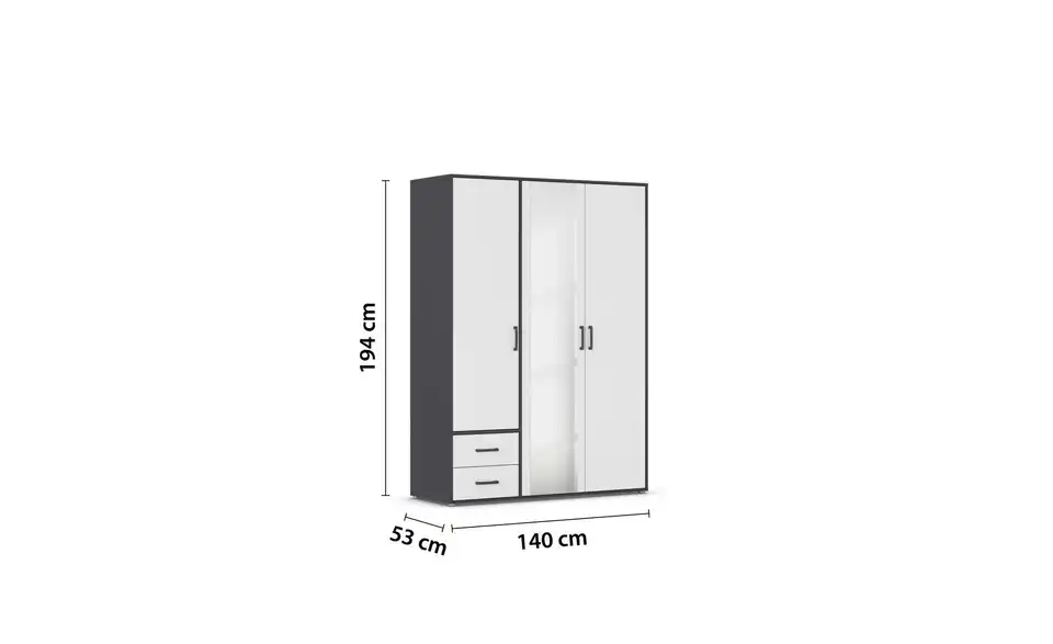Drehtürenschrank Absetzung: Grau 140 cm 3 Stück